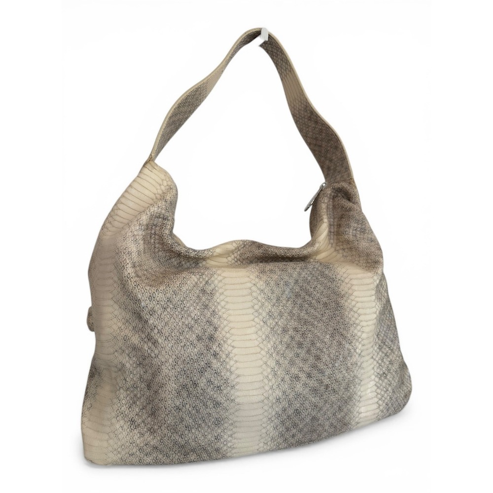 Furla Python Leather Hobo Shoulder Bag Beige Gray Slouchy Italy